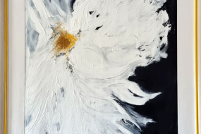 cuadro al oleo flor blanco y negro contemporáneo