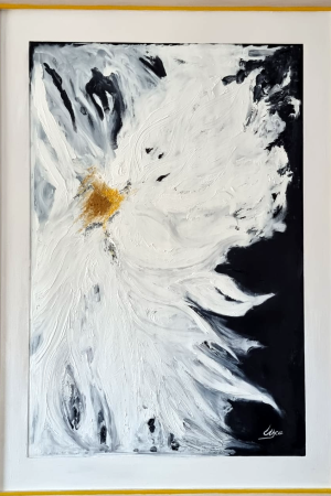 cuadro al oleo flor blanco y negro contemporáneo