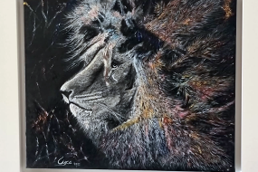 Óleo León abstracto, sobre fondo negro