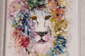 Óleo León abstracto Wow