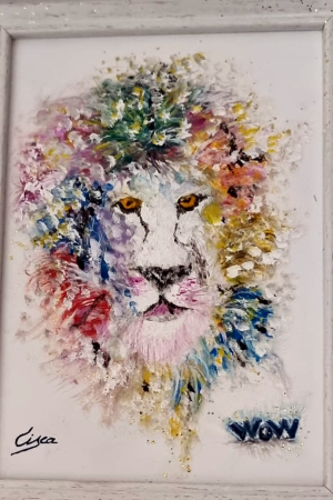 Óleo León abstracto Wow